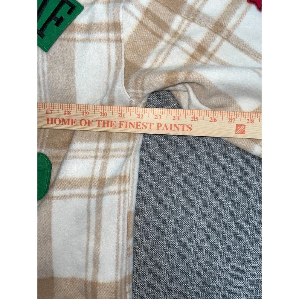 First Row Padding Shacket Mens Large Beige White Check Multi‎ Patches Wool Lined